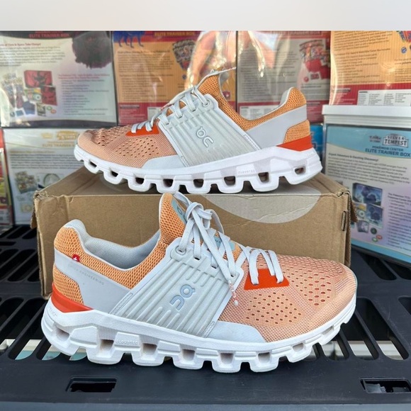 On Running Shoes - On cloudswft 2 Running Orange and White Athletic Shoes